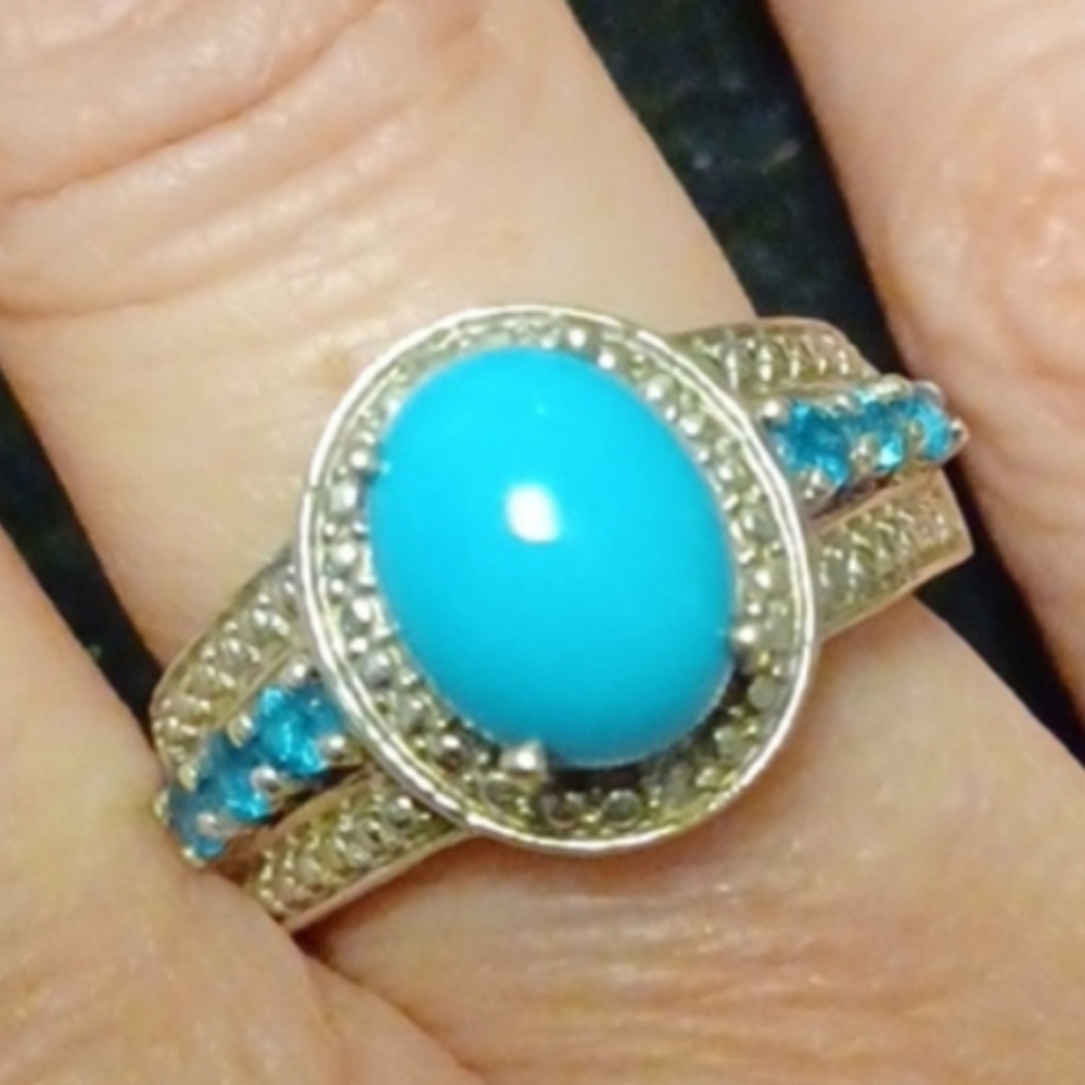 Elegant Sleeping Beauty Turquoise and Silver Women's Ring